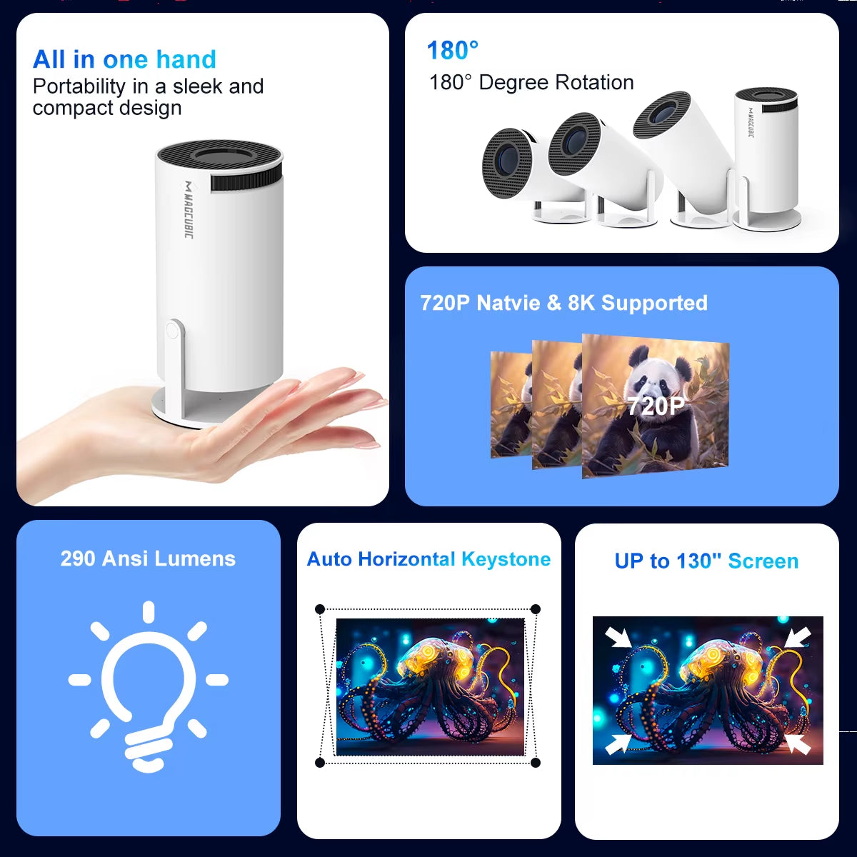 Projector 8K Android 14 HY300 Pro Wifi6 290ANSI Allwinner H726 BT5.4 1080P 1280*720P Cinema Outdoor Portable Projetors